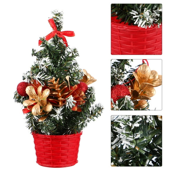 PTOOTP Christmas Desktop Tree Adornment in Red Fire Resistant PVC for Festive Holiday Decor