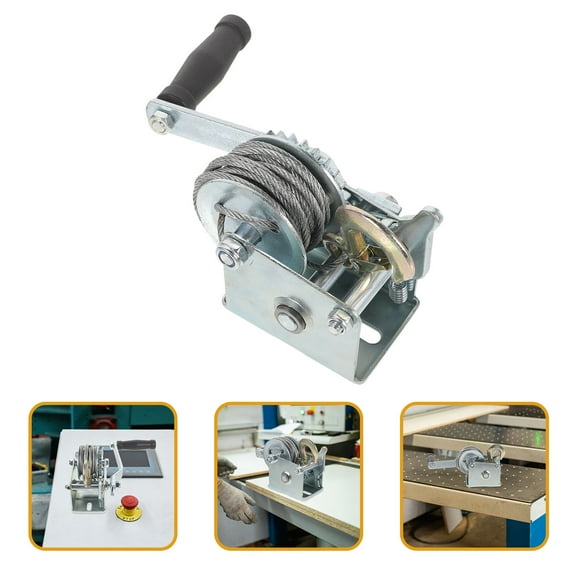 PTOOTP Metal Hand Crank Winch with Steel Cable for Lifting, Towing, and Hauling - Manual Pulling Tool