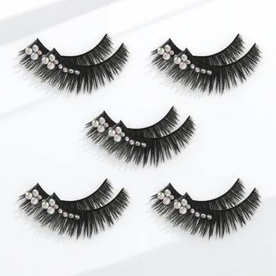 PTOOTP 5 Pairs Thick Black False Eyelashes with Rhinestone Accents, Dramatic for Party Makeup and Cosplay Looks