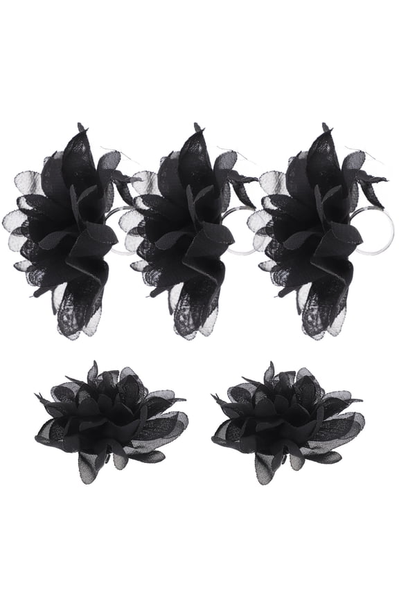 5Pcs Black Silk Fabric Flower Rings for Dance and Stage Performance with Adjustable Size