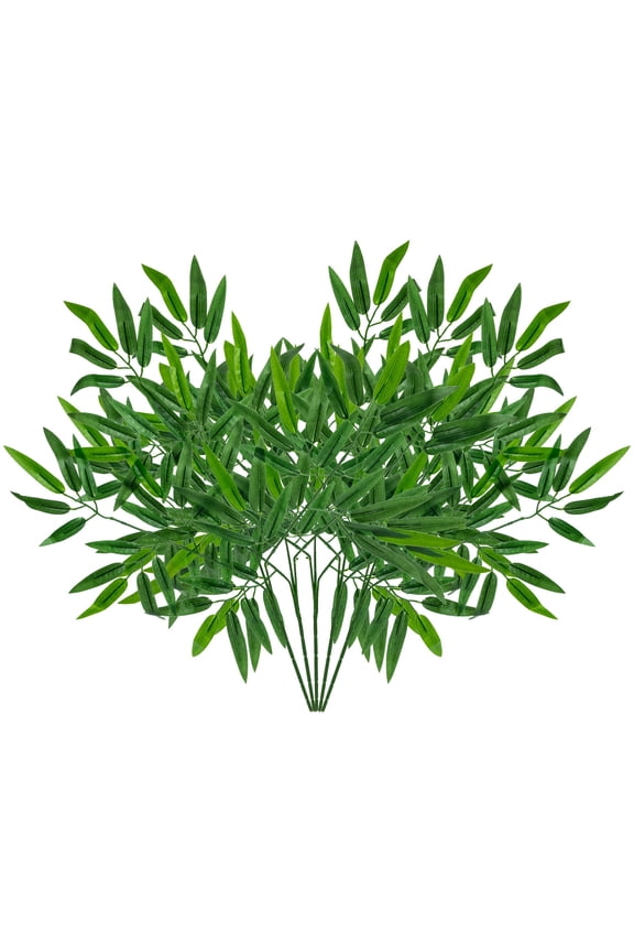 Fake Bamboo Leaves, Green PP, Non-Wilting, Home and Office Decor, 5Pcs