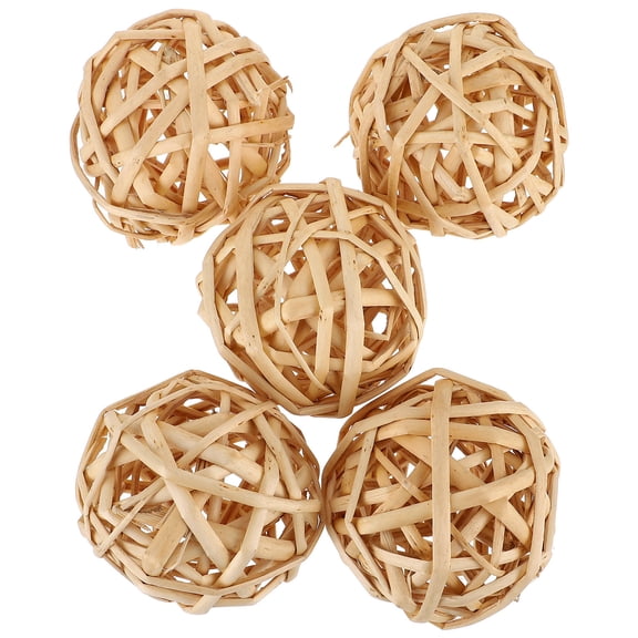 PTOOTP Decorative Hanging Balls Khaki Wicker 5Pcs 2In Round Diy Crafts For Homeowners