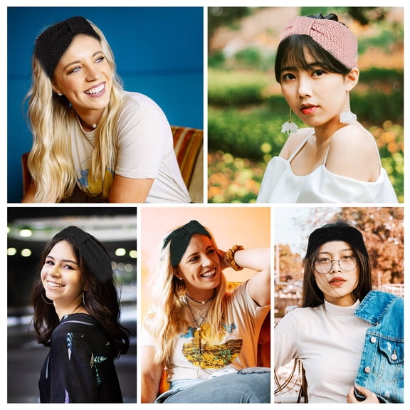 PTOOTP Comfortable Knitted Headbands - Assorted Colors, Breathable Woolen Yarn 5Pcs