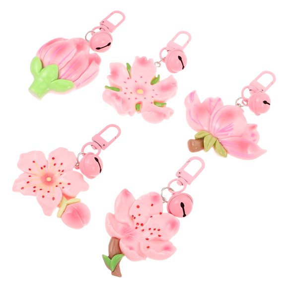 Compact 5Pack Pink Resin Flower Pendant Keyring for School Work Travel 3.32.80.6in