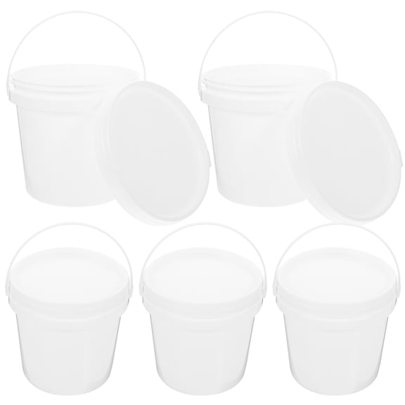 PTOOTP 5-Pack White Plastic Storage Buckets Multi-Purpose Containers for Home, Garage, and Garden Use