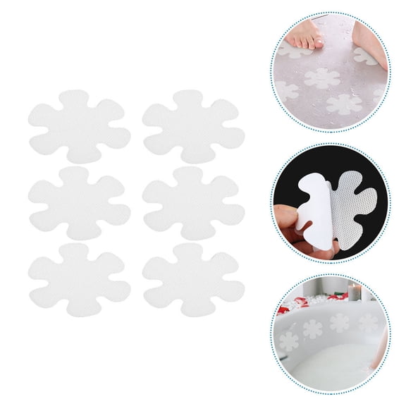 PTOOTP White Rubber Non- Bathroom Floor Stickers with Flower Design, 6 Pieces, Anti-Skid Safety Decals for Home