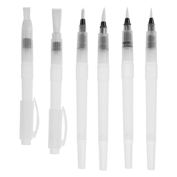 PTOOTP 6Pcs Refillable Watercolor Brush Pens Set Transparent Soft Nylon Tips for Painting