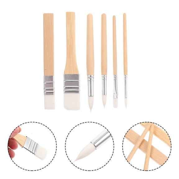PTOOTP 6Pcs Nylon Painting Brush Set Light Yellow Design with Six Pen Tips for Drafting Art