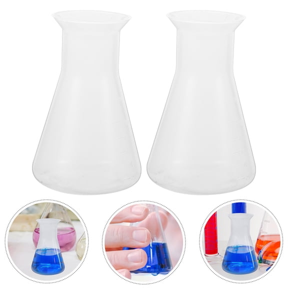 PTOOTP 6Pcs Plastic Erlenmeyer Flask Set Transparent Laboratory Flasks for Safe Chemical Storage