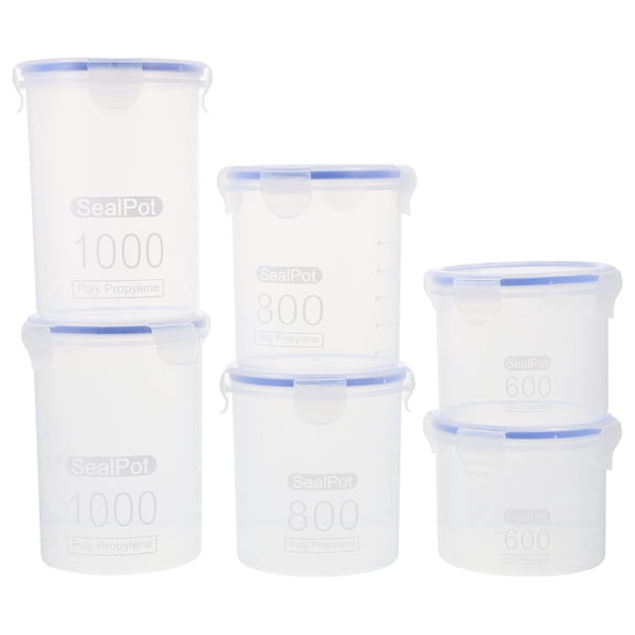 PTOOTP 6-Piece Transparent Plastic Food Storage Containers with Airtight Sealed Lids for Kitchen Organization