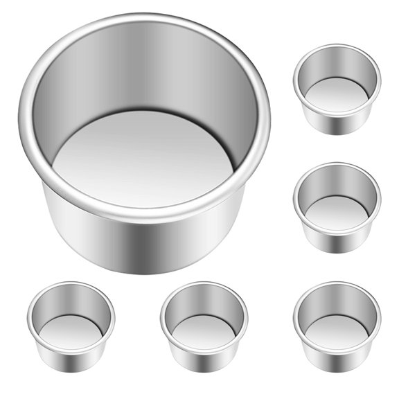 PTOOTP Plated Silver Aluminum Cake Pan Removable Bottom Heat-Resistant for Baking 6Pcs