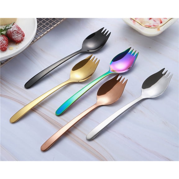 PTOOTP 304 Stainless Steel Salad Spoon Fork Set Natural Color Tableware 6 Pieces