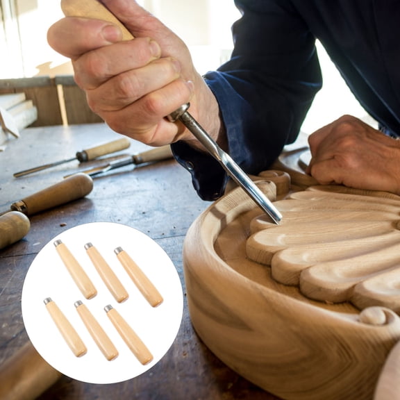 PTOOTP 6Pcs Lightweight Wooden File Handles Easy Install and Comfortable Grip for Filing Tools