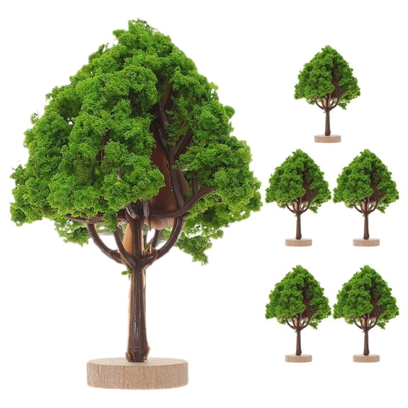 PTOOTP Green Plastic and Wood Simulation Street Trees for Decor 6Pcs
