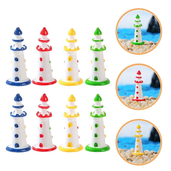 PTOOTP 8Pcs Mediterranean Resin Lighthouse Miniatures for Garden Bedroom and Living Room Decor