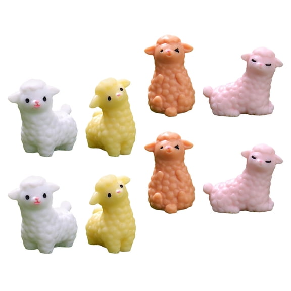 PTOOTP Set of 8 Tiny Resin Alpaca Figurines in Assorted Colors for Car Decor and Garden Display