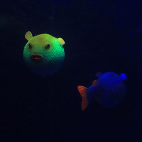 PTOOTP Silicone Puffer Fish Tank Decoration Green Lifelike Fluorescent Beauty