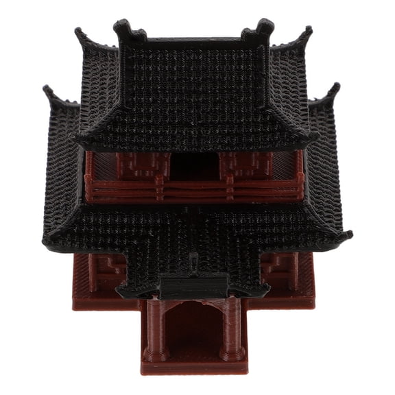 PTOOTP Mini Zen Garden Pavilion Model Brown Plastic Landscape Ornament for Desk, Home, Office Decor - 1 Piece