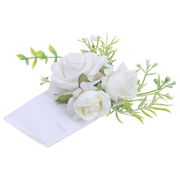 PTOOTP White Artificial Groom Boutonniere Flower Set, Plastic Wedding Lapel Pin Accessory for Mens Bridal Party and Special Occasion