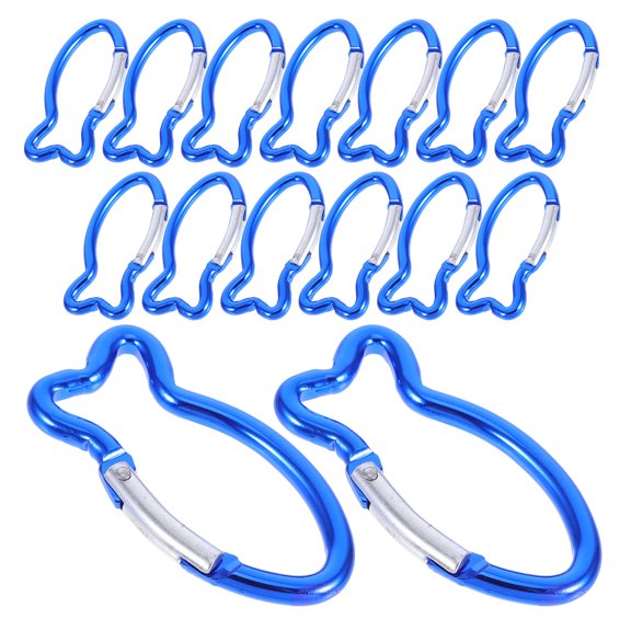 PTOOTP Blue Fish Shape Aluminum Carabiner Hook 15Pcs for Climbing Camping Hiking