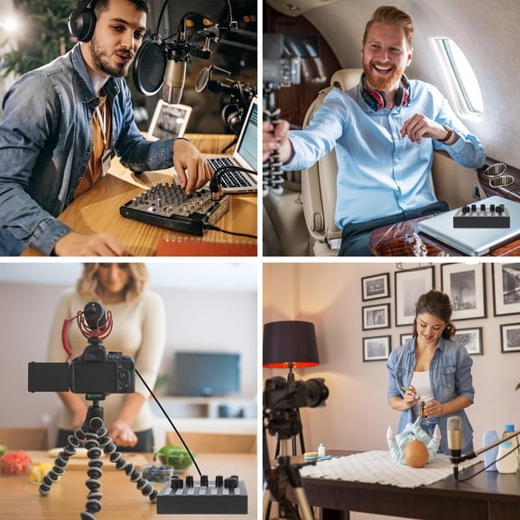 PTOOTP Black Live Sound Card for DJ Equipment, USB Audio Interface Compatible with Mobile Phone and Computer