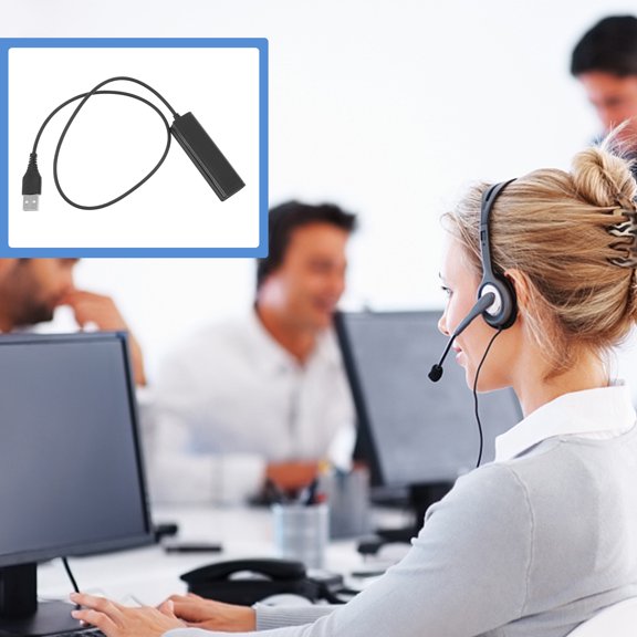 PTOOTP Black Rj9 to USB Converter Cable for Office Headset with Mic Easy Communication Adapter