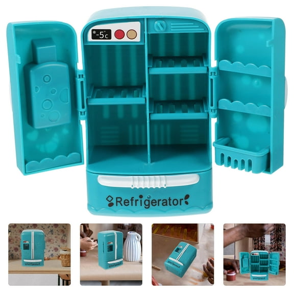PTOOTP Blue Mini Decorative Refrigerator for Kids Made of ABS Perfect for Mini House Realistic Decor 3.5x2.5x2.5 Inches