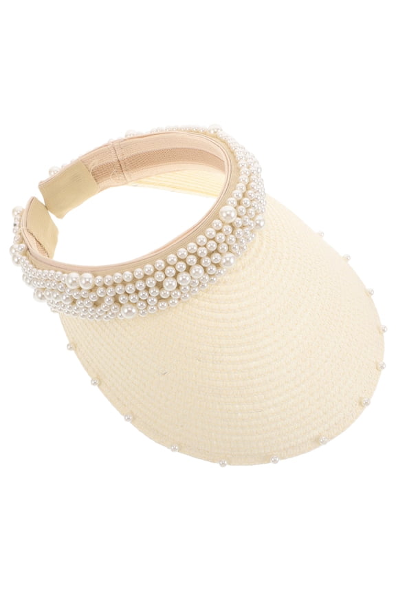 Bride Sun Visor Hat Light Yellow Paper Straw Wide Brim Hat for Sun and Wedding Decoration