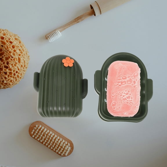 PTOOTP Stylish Cactus Soap Dish with Lid Plastic Soap Holder for Bathroom Sink