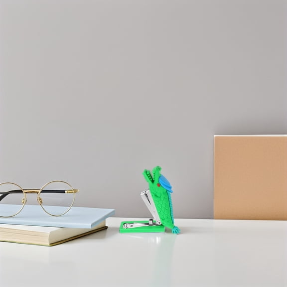PTOOTP Cute Green Dragon Handheld Stapler with Soft PVC Rubber Grip and Stainless Steel for Home and Office Use