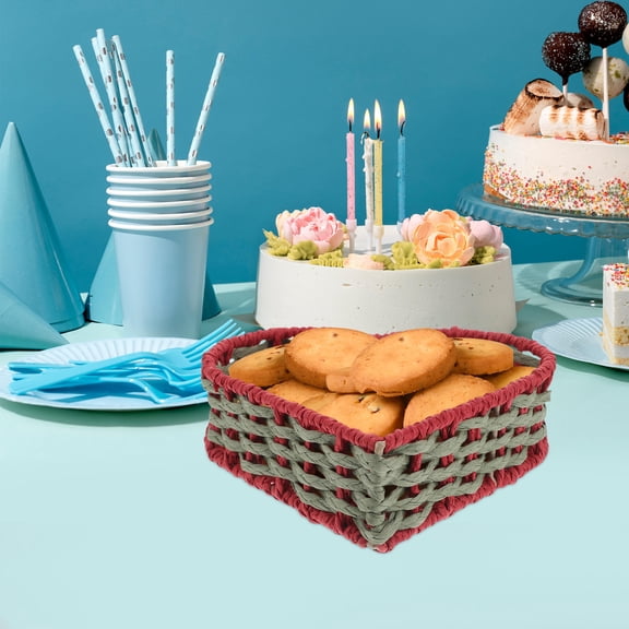 PTOOTP Heart Shaped Handwoven Basket Decorative Paper Rope Fruit Snack Tray