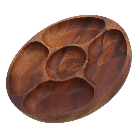 PTOOTP Circular Wooden Divided Appetizer Tray with Dessert Serving Sections for Nuts Dried Fruit and Snacks 1 Set