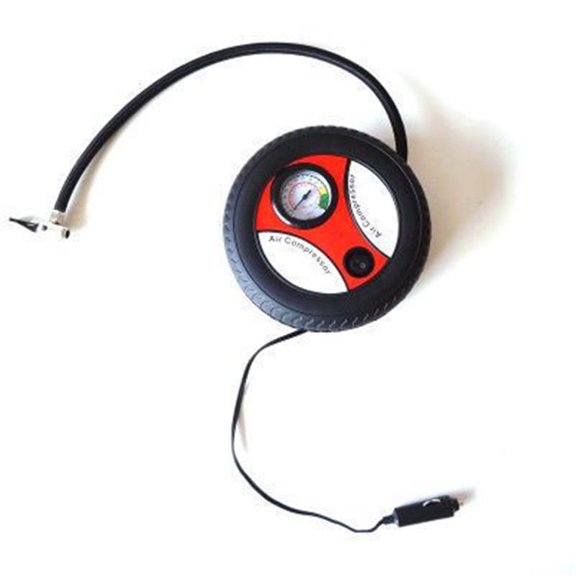 PTOOTP 12V Portable Black Car Tire Inflator Air Compressor with Pressure Gauge