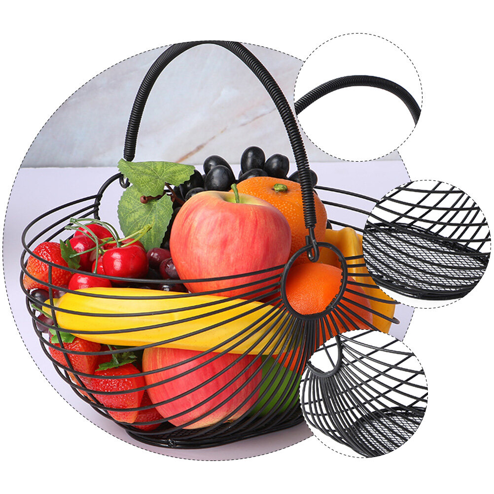 PTOOTP Black Wrought Iron Fruit Basket - Storage Organizer and Elegant Decorative Piece for Living Room