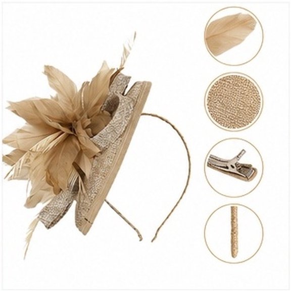 PTOOTP Fancy Hats for Women Tea Party Golden Faux Plume 1Set for Banquet Concerts