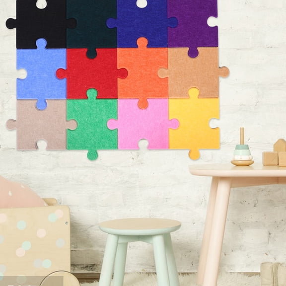 PTOOTP Assorted Color Felt Wall Tiles Set with Puzzle Design for Office and Home Decoration, Sound Absorbing Board Panels