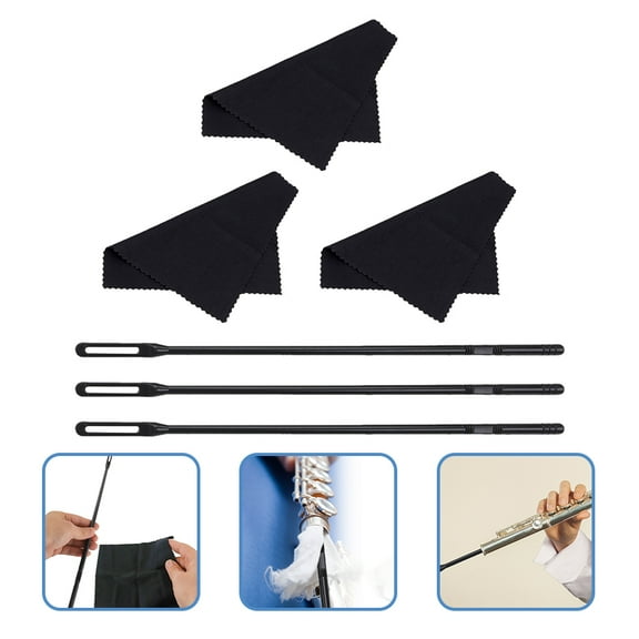 PTOOTP Flute Cleaner Plastic Black 1 Set (3 Rods + 3 Cloths)