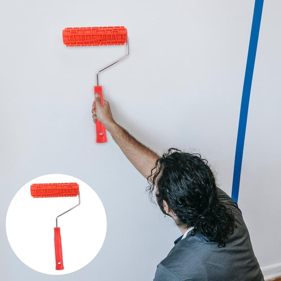 PTOOTP Red Rubber Paint Roller Wall Decoration Tool for Embossing Texture and Home Improvement Projects