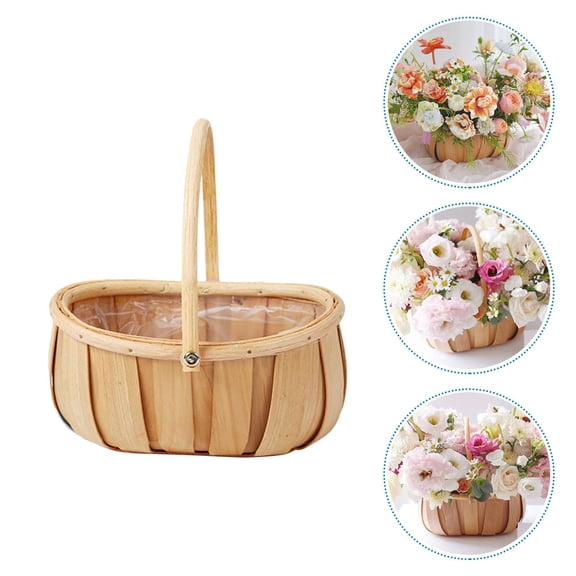 PTOOTP Hand-Woven Wooden Basket Decorative Flower Holder for Home Storage and Wedding Decor
