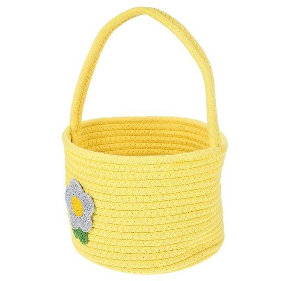 PTOOTP Yellow Handwoven Cotton Rope Flower Basket with Handle - Portable Storage Organizer for Home, Garden, and Decor