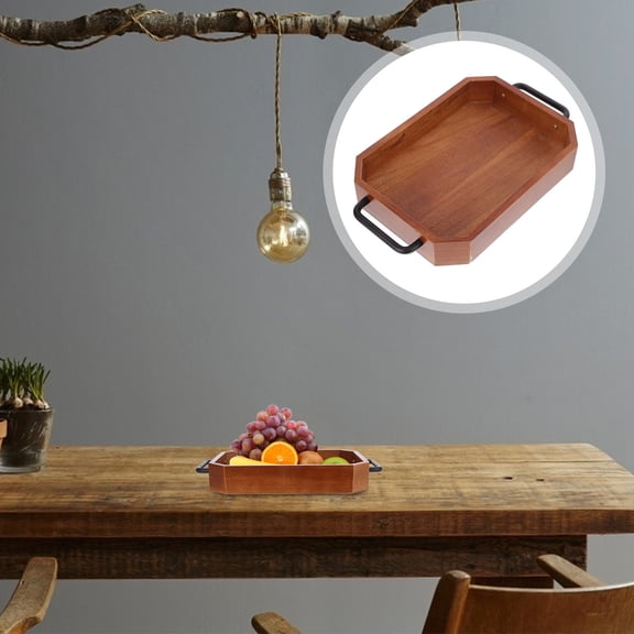 PTOOTP Coffee Wood Tray with Iron Accents for Tea, Fruits, Snacks - Stylish and Serving Tray