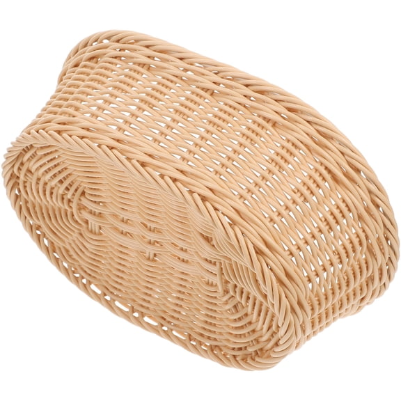 PTOOTP Khaki Faux Rattan Storage Basket for Kitchen - Ideal for Bread, Fruit, Snacks and Home Organization