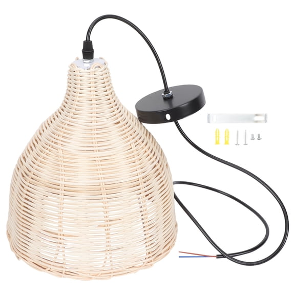PTOOTP Woven Ceiling Lamp in Khaki Rattan and Iron, Simple Design, Easy to Install, Perfect for Home Decor Lighting