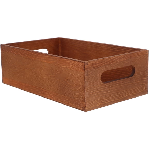 PTOOTP Light Brown Wooden Crate Basket Multiuse Storage Box for Desktop Organization