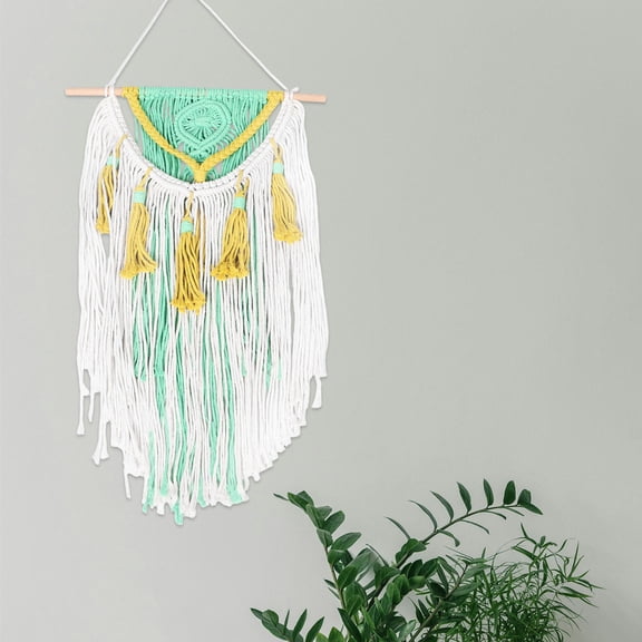 PTOOTP Macrame Boho Decor Handmade Weaving Ornament Multi Color Cotton Rope and Wood for Home Decoration 1Pcs