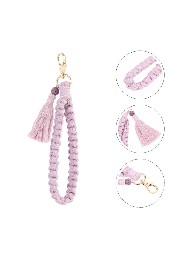 Macrame Keychain Bracelet 1 Pack Woven Cotton Rope Tassel Design Key Chain Accessory