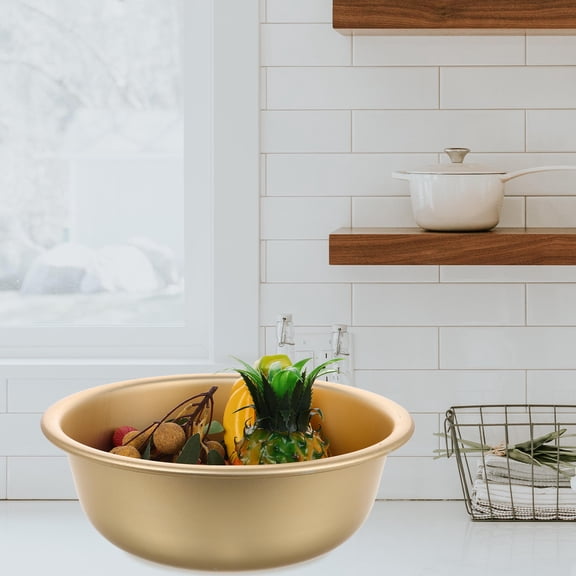 PTOOTP Golden Aluminum Mixing Basin for Kitchen Storage and Vegetable Washing with Smooth Surface