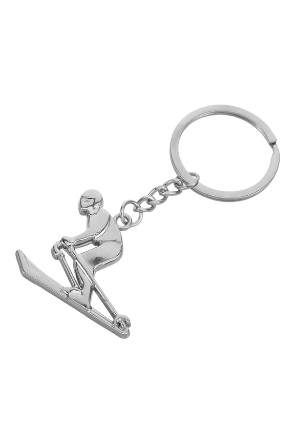 Plated Silver Skiing Figure Keychain Zinc Alloy Sport Charm for Backpacks
