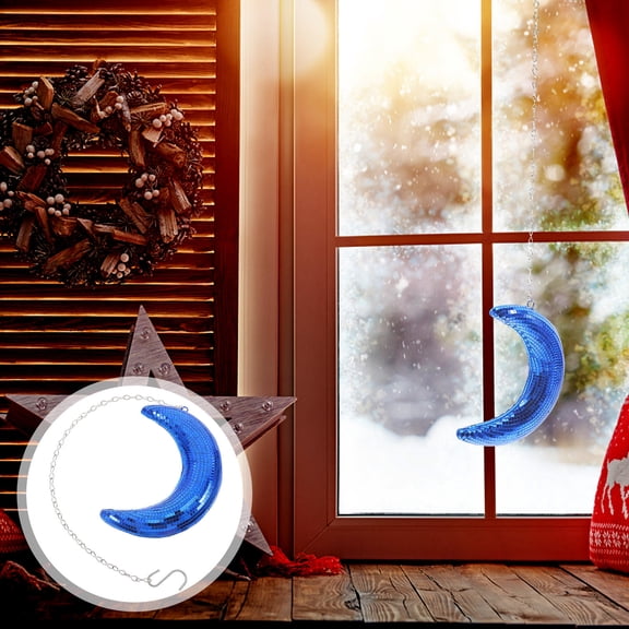 PTOOTP Blue Disco Hanging Moon Reflective Party Decor Unique Retro Glass Foam