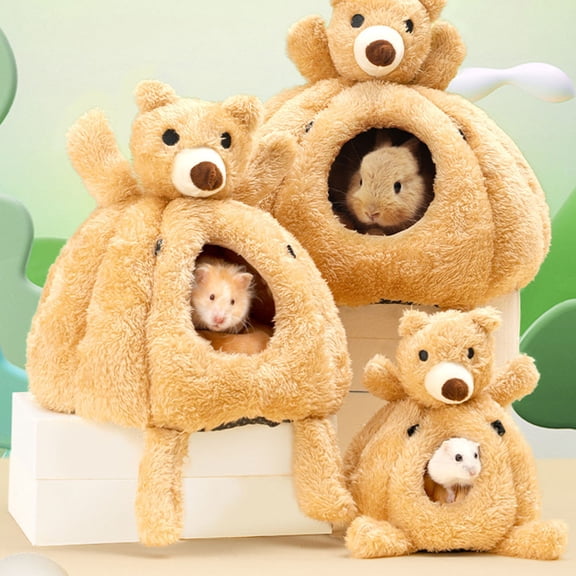 PTOOTP Khaki Cotton Hamster Hut with Bear Design, Sturdy and Comfortable Small